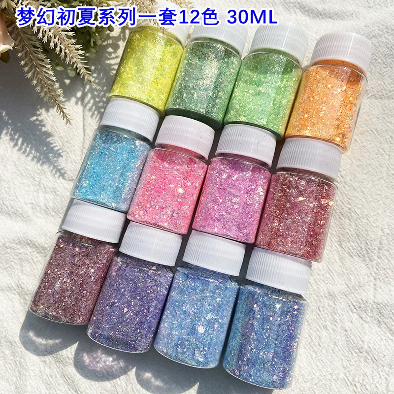 12 Cores Holográficas Glitter Chunky 12 Cores Total Laser Nail Glitter Flocos Chunky Holográfico Laser Nail Glitter