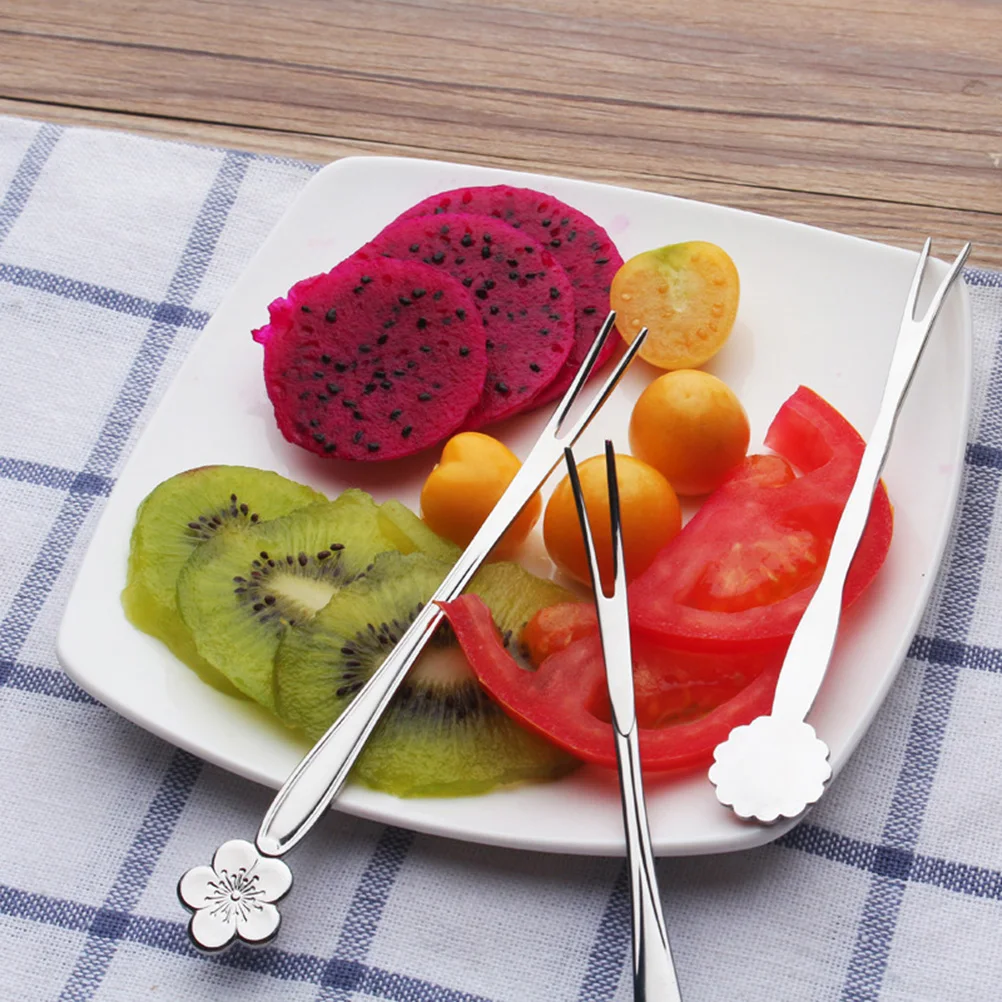 

5 PCS Stainless Steel Fruit Forks Appetizer Tasting Dessert 2 Prong Party Wedding Home Use Safe Tableware Set