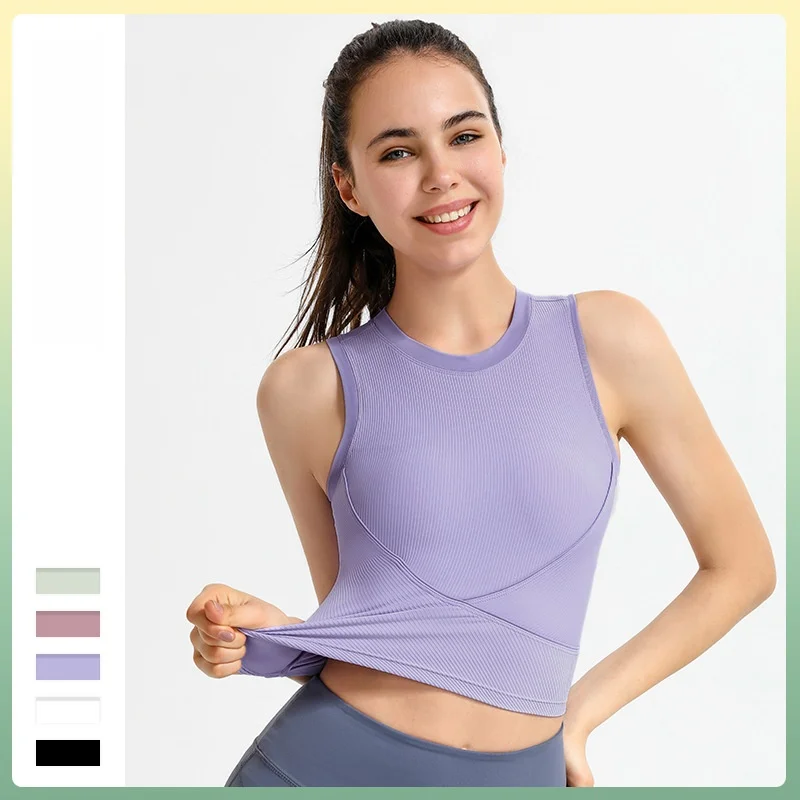 

Женский спортивный жилет в рубчик без рукавов для бега, фитнеса, эластичная плотная верхняя одежда, бюстгальтер для йоги, дропшиппинг
