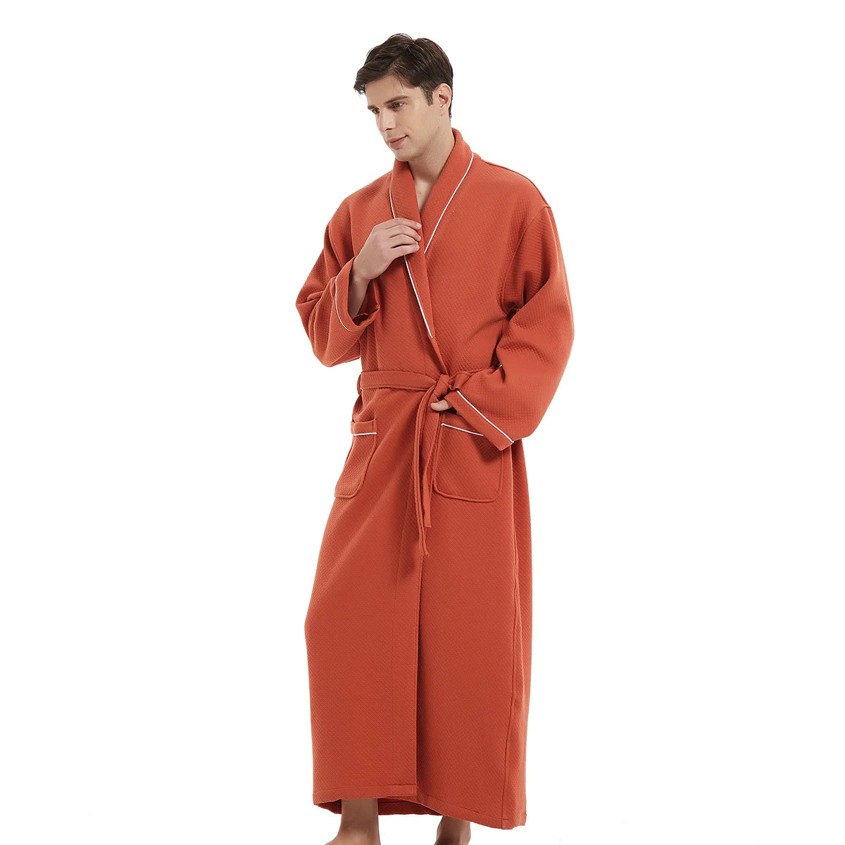 

Bath Robe Men warm Cotton Robes For Men Dressing Gown Bathrobe Towel Fleece Men Bathrobe Men's Robes Kimono Robe White Pink