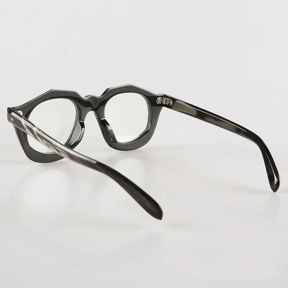 Man's Glasses Frames Unique Polygon Prescription Eyeglass Frames Retro Stripes Vintage Handmade Buffalo Horn Myopia Eyeglasses