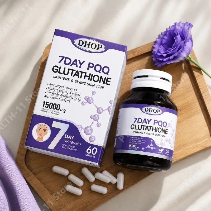 Glutathione PQQ Capsules Antioxidant Complex Skin Glow Even Tone Support Vitamin C Daily Beauty Wellness Supplement 60 Capsules
