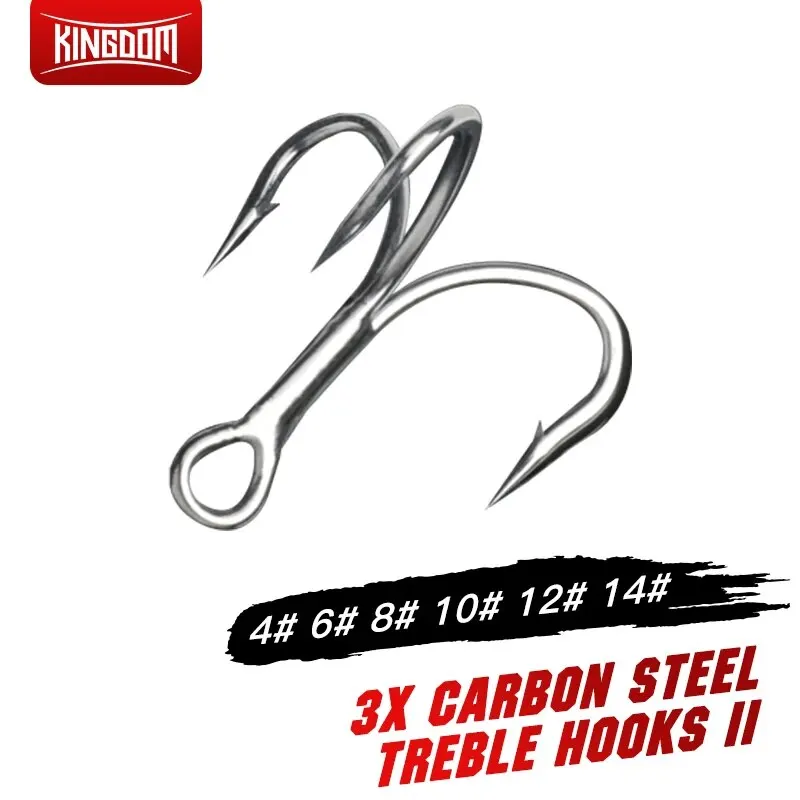 Kingdom 8pcs Treble Hooks Sharp Durable Barbed High Carbon Steel Strong Strength Fishing Hook Saltwater Fishing Accessories