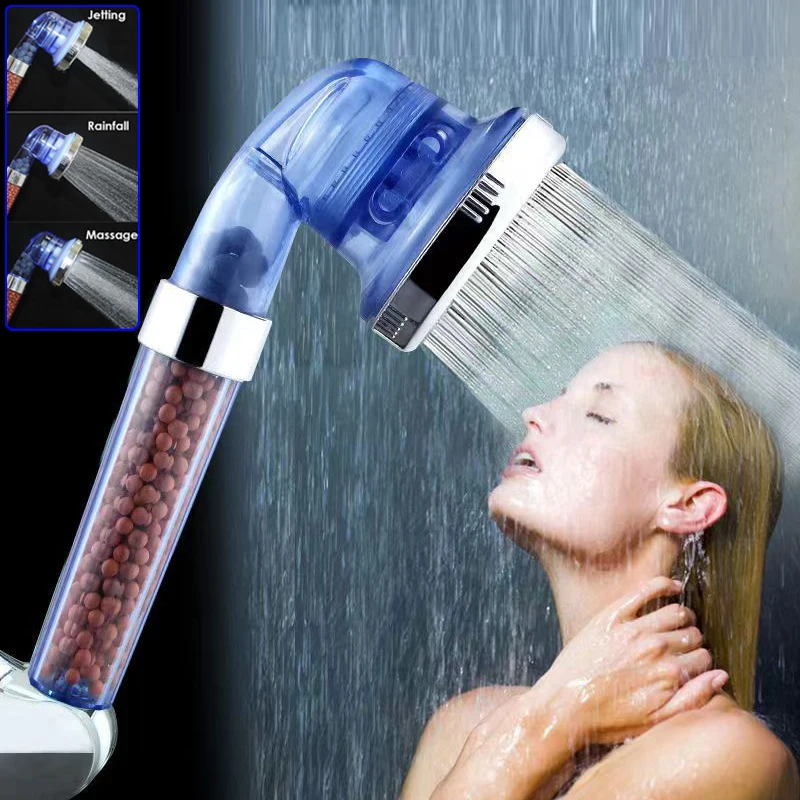 NEW Shower Bath Head Adjustable 3 Mode High Pressure Stone Stream Handheld Shower Head With Negative Ion Activated Ceramic Balls