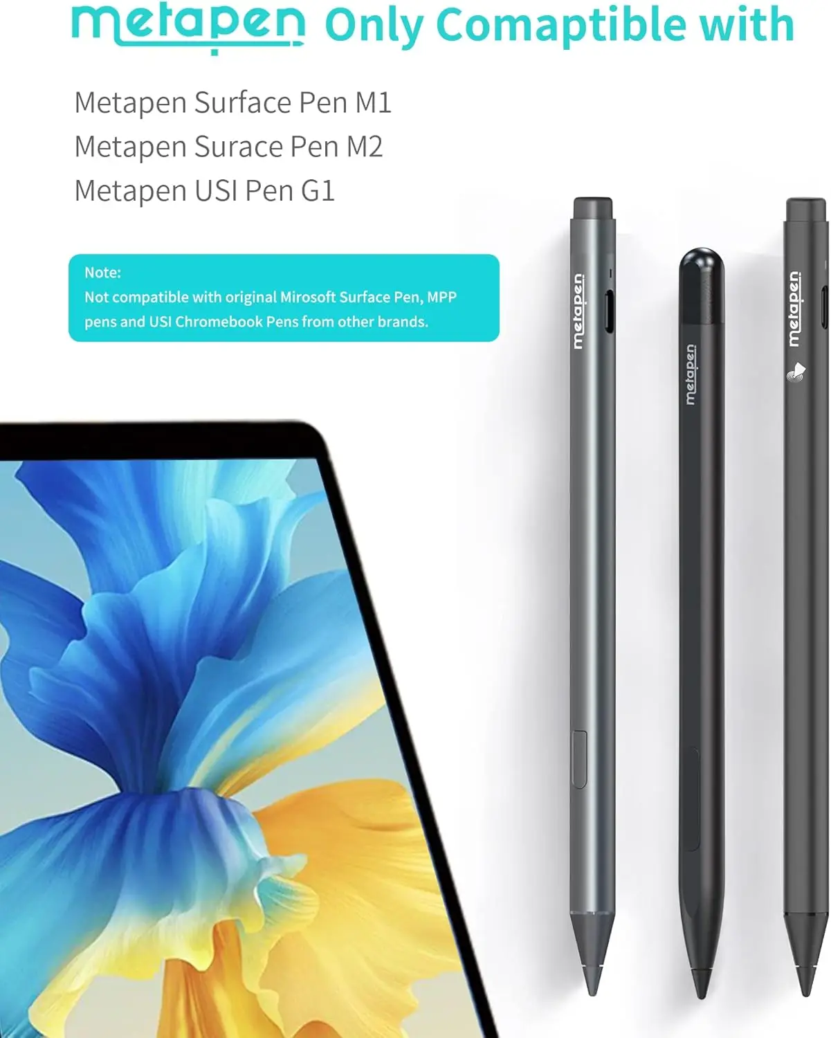 3 szt. Końcówek do pióra Metapen - Kompatybilne tylko z piórem Metapen Stylus Pen M1 / M2 do Surface i G1 do Chromebooka z obsługą USI — zdjęcie produktu 2