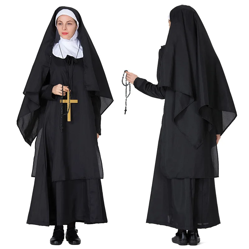 

New Halloween Performance Costume Mary Pope Nun Priestess Dance Show Outfit Women's Fashion Stage Clothing Ethnic Wear