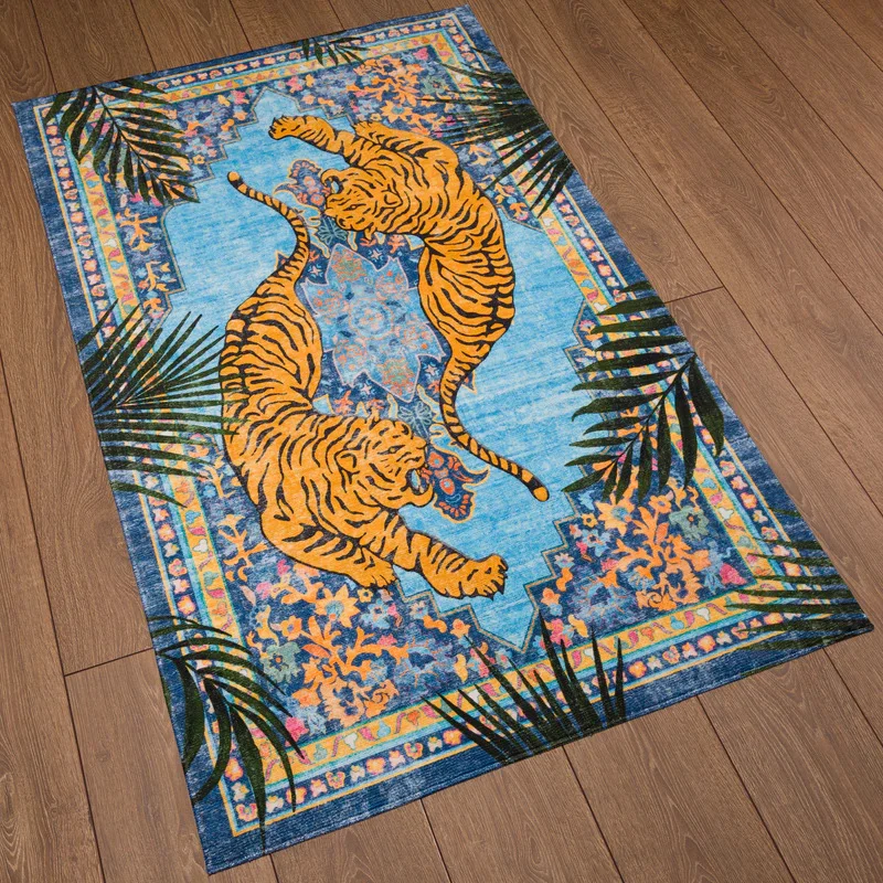 VIKAMA Bohemian Tiger Print Carpet Non-Slip and Stain-Resistant Living Room Mat Bedroom Bedside Rug Home Decor view 4