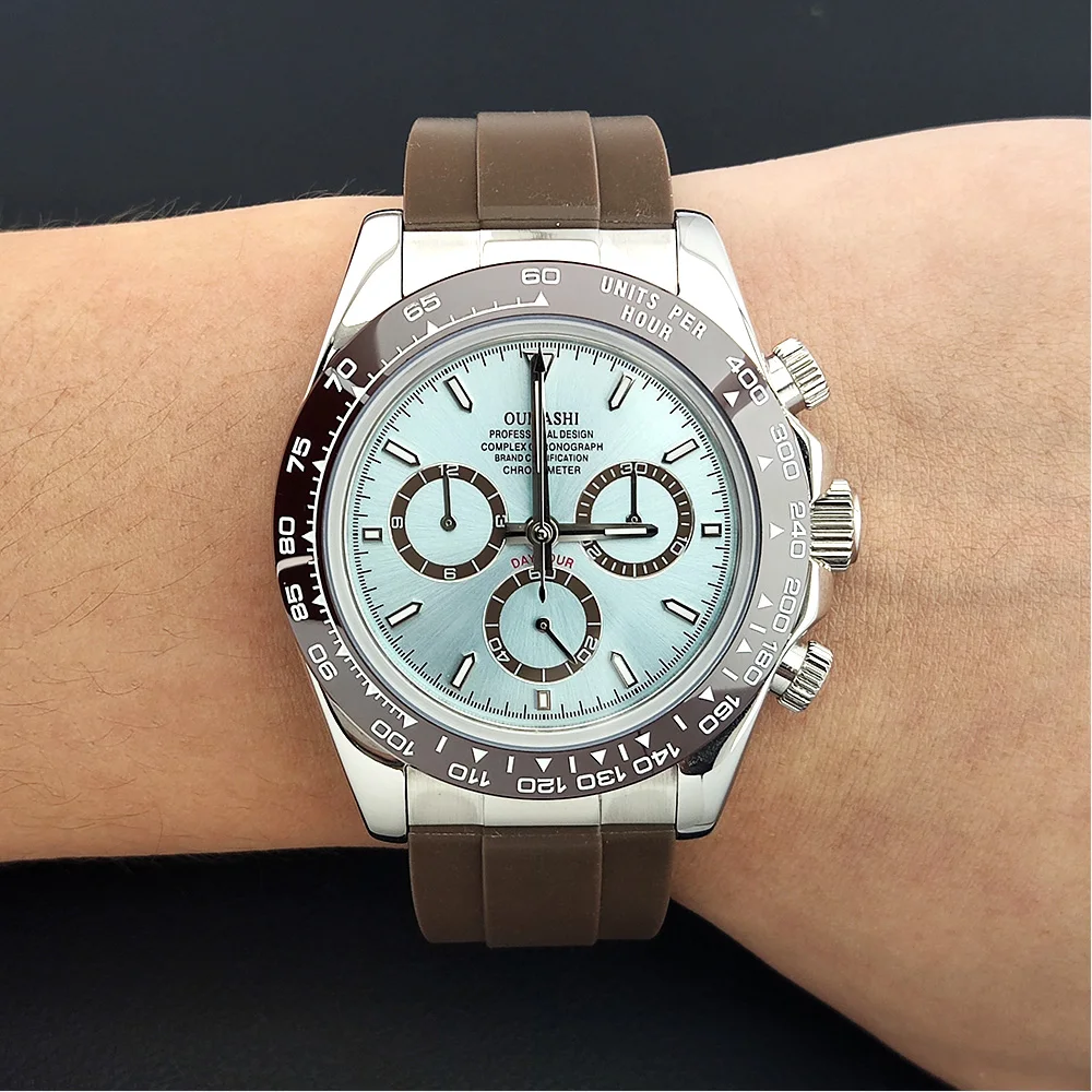 Picture 6: Casual men's watch Silver stainless steel sapphire watch Panda Automatic Mechanical Watch Chronograph 4130 watches Rubber strap