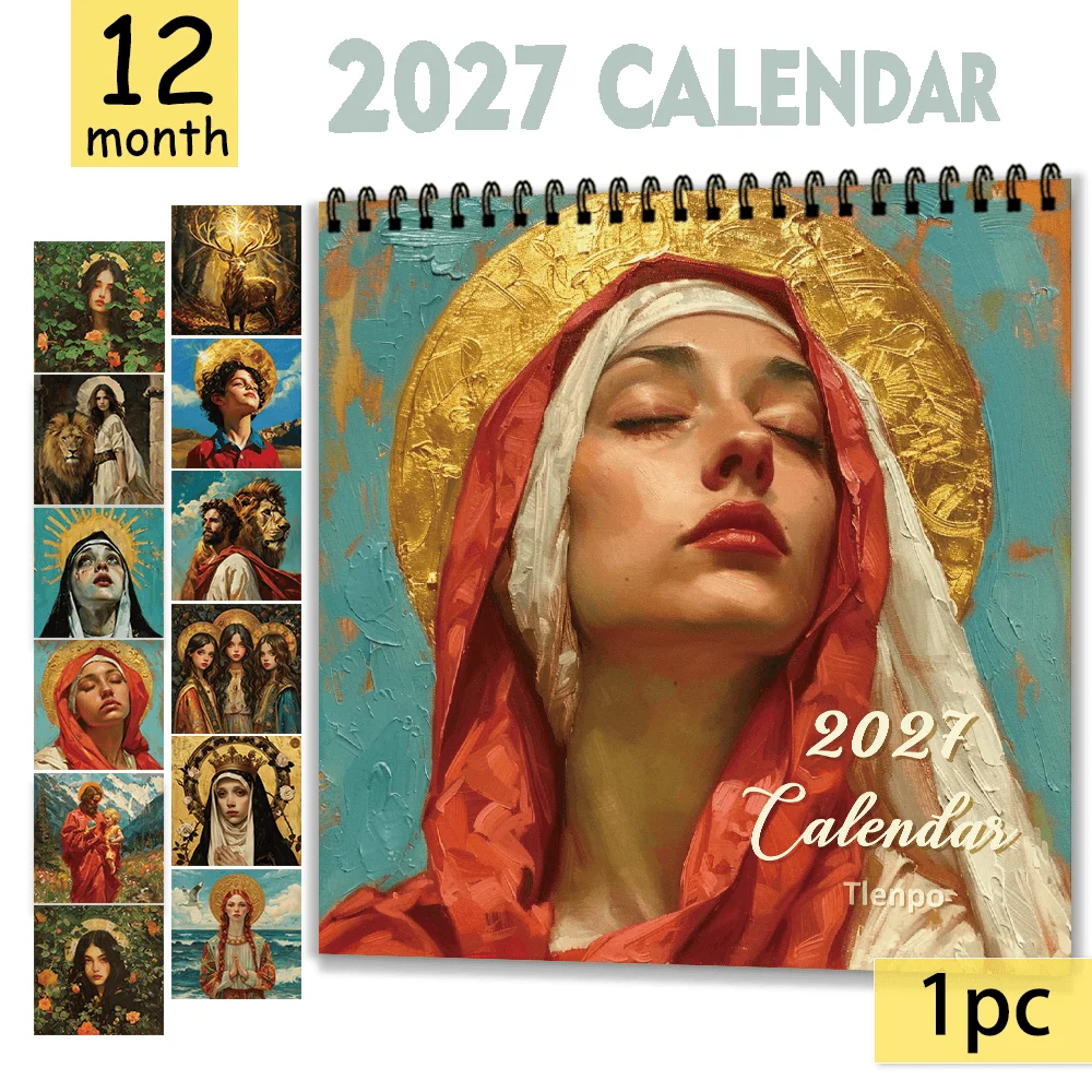 1pc 2027 European Art Wall Calendar,12‑Month Planner,Gift For Back‑to‑School,Christmas,New Year,Free Stickers Included