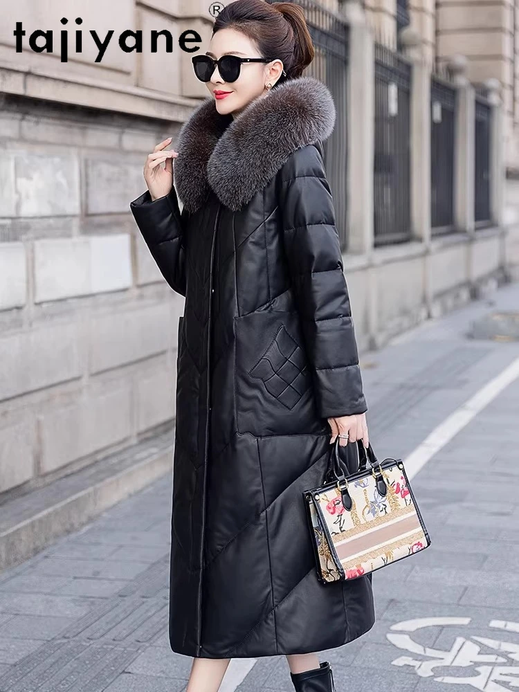 TAJIYANE Sheepskin Puffer Jackets Women Fox Fur Collar 90% White Goose Down Coat Long Real Leather Jacket 2026 Winter Clothes 자켓