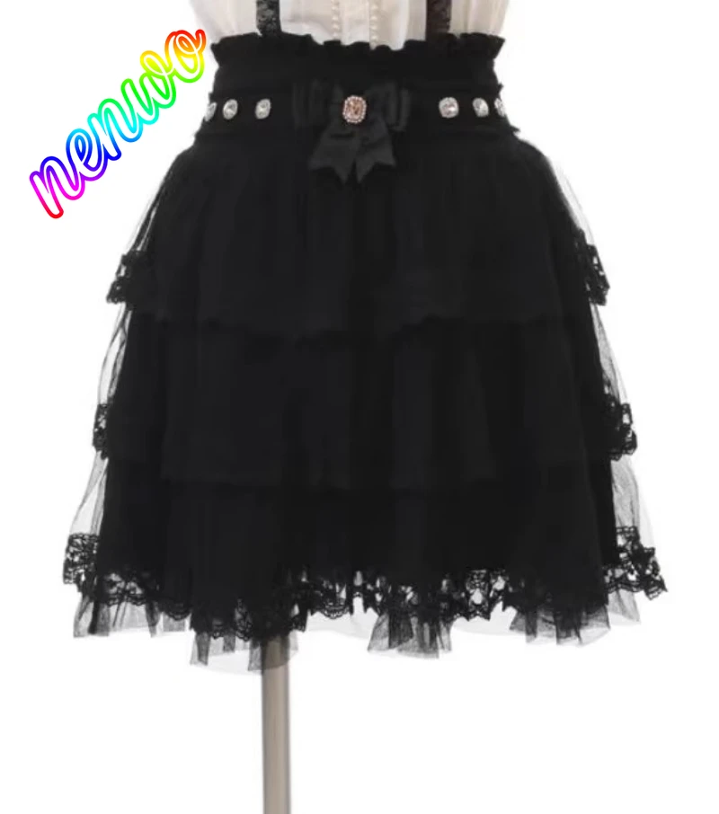

Spring Summer Japanese Sweet Versatile Age-reducing Bow Gauze Skirt Cute Girls High Waist A-line Leisure Ruffles Cake Skirts