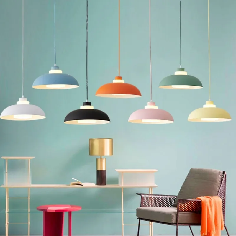 

New Nordic Led Pendant Light Creative Macaron Flying Saucer Fixtures Bars Bedrooms Bedsides Classrooms Restaurants Chandelier