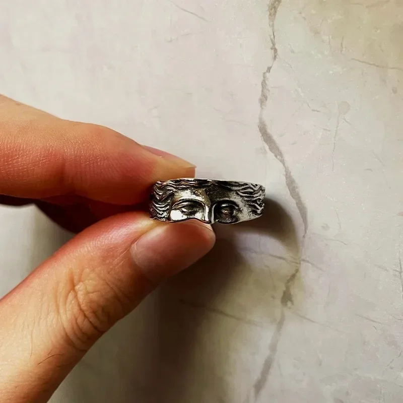 خمر ديفيد النحت قابل للتعديل حلقة باطني ملثمين وجوه القوطية نمط الدائري للرجال والنساء هدية مجوهرات فريدة مستوحاة من الفن #3