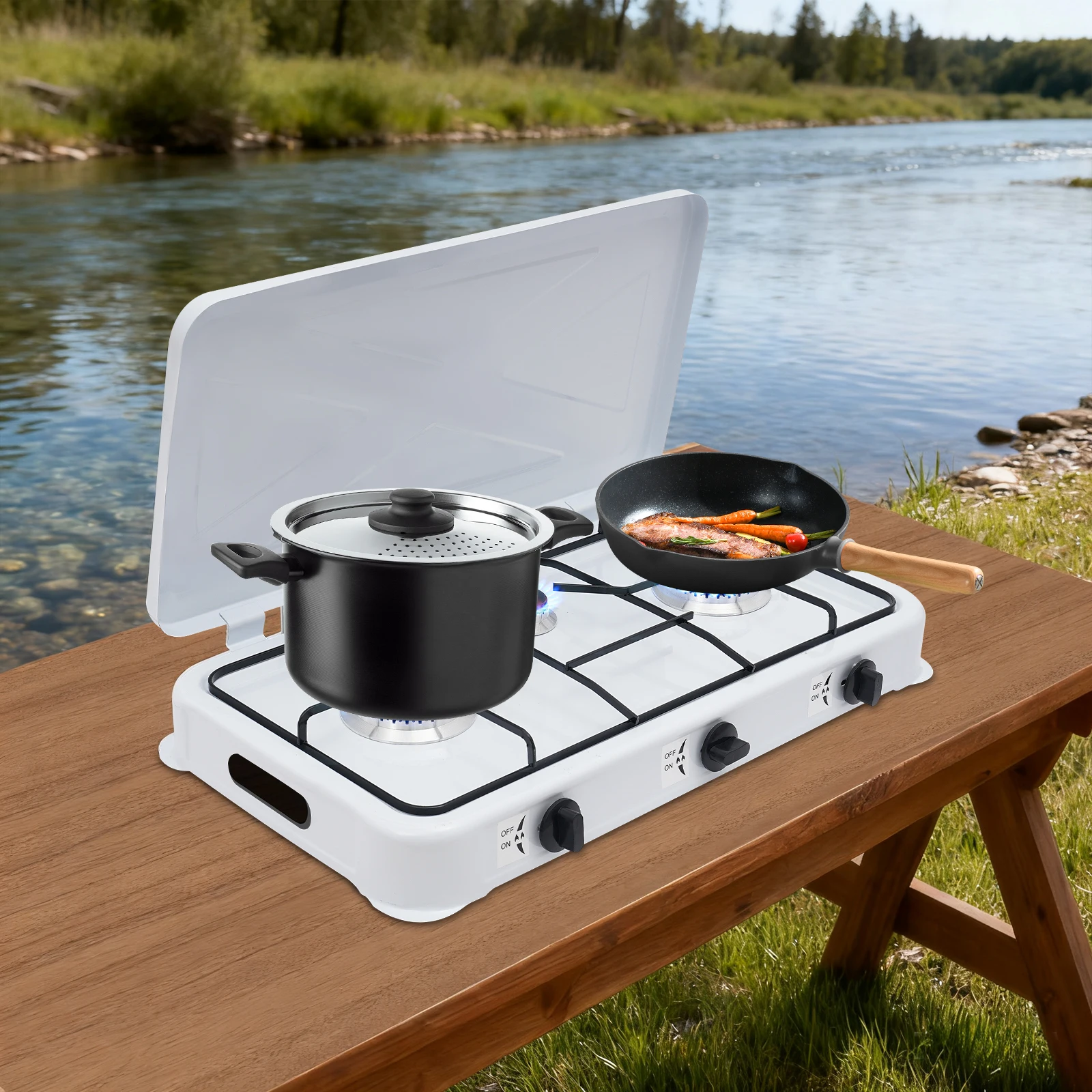 

Газовые горелки для приготовления пищи на открытом воздухе, гриля, кухни в автофургоне, газовая походная плита с 3 конфорками, портативная газовая плита для кемпинга на пропане