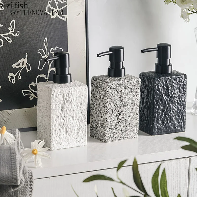 Stone Pattern Ceramic Lotion Bottle Bathroom Soap Dispenser Shampoo Shower Bottle Gel Bottles Hand Soap Bathroom Supplies