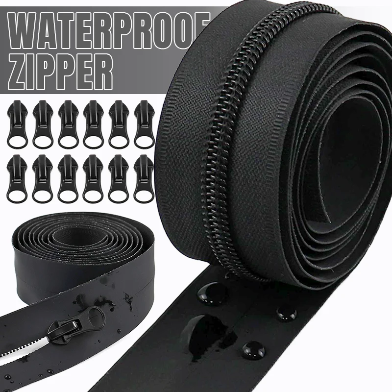 

5-10M Meetee 3#5#8#10# Black Reverse Invisible Zippers Waterproof Nylon Zipper Tape with Zip Slider Tent Closure Zips Repair Kit