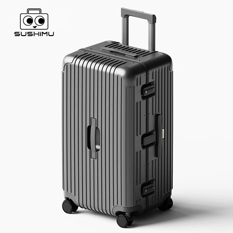 SUSHIMU Suitcase Wide Handle Travel Suitcase Men 20 24 26 Carry-On Luggage Women PC Aluminum Frame Trolley Case thickening