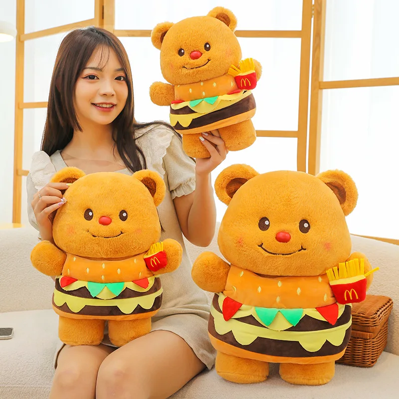 Orso giocattolo di peluche con hamburger e design al burro Compleanno per bambini Regalo di Natale Cuscino per ufficio Cuscino per decorazioni per la casa per bambini all'ingrosso