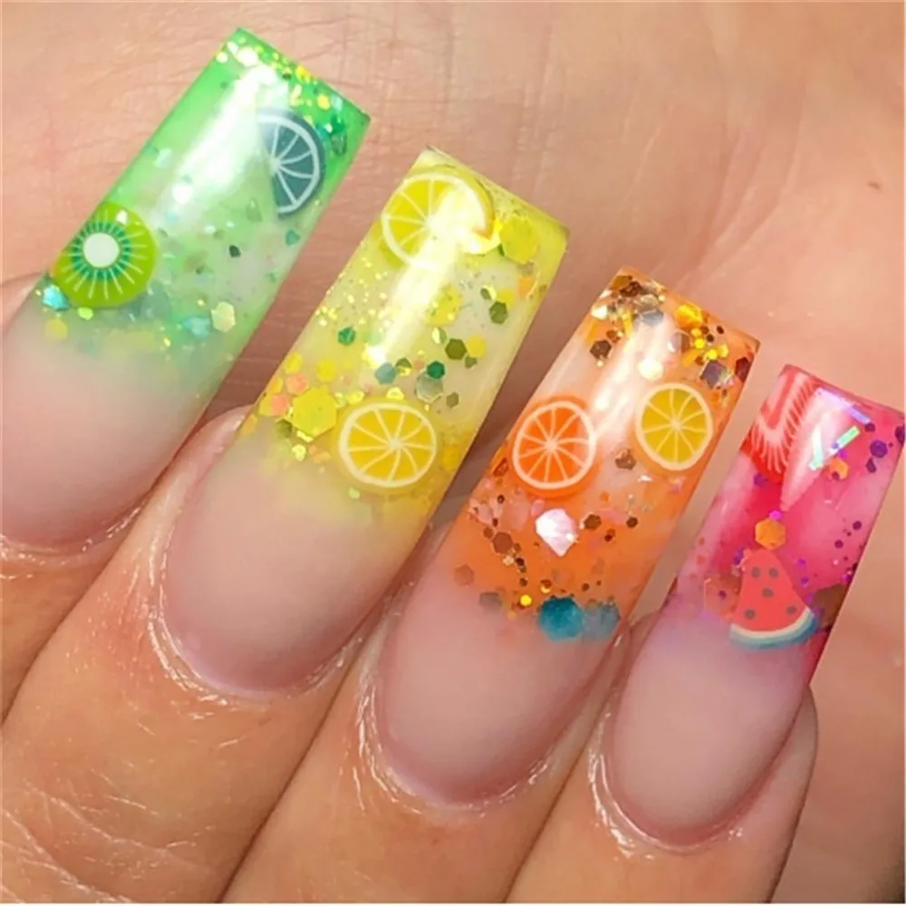 1Pcs ผสม3D เล็บผลไม้เล็กๆ Polymer Clay DIY Designs ผลไม้ดอกไม้สติกเกอร์เล็บอะคริลิคเล็บเคล็ดลับตกแต่ง