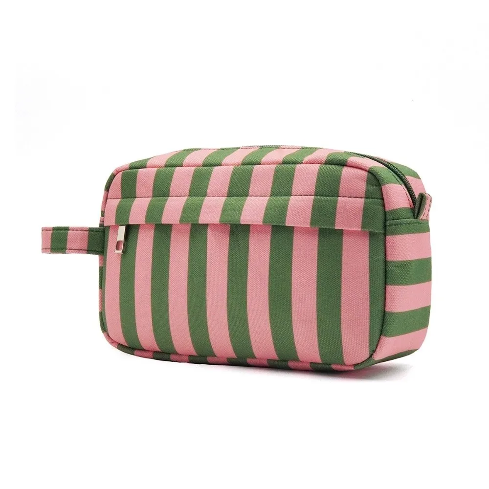 Easy Waterproof Oxford Fabric Toiletry Organizer Zipper Lightweight Striped Makeup Bag With Handle Portable Storage Bag Travel