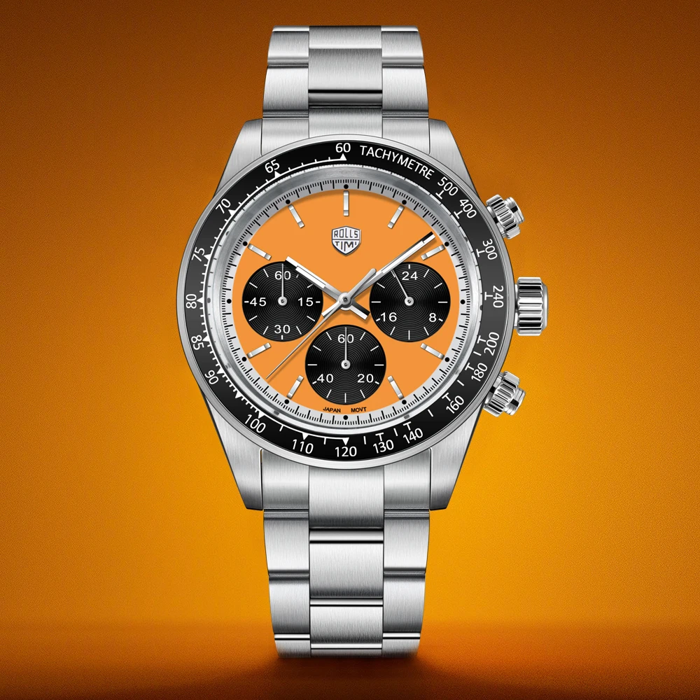 

RollsTimi Luxury VK63 Men's Watches Luminous Quartz Watches For man Synthetic Sapphire Glass Mirror Watch Stainless Steel Clock