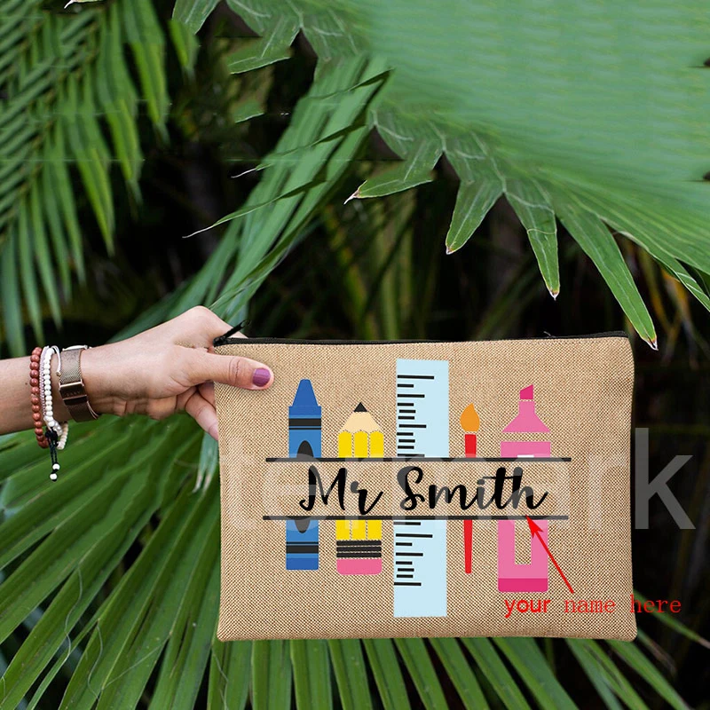 Custom teacher Makeup Bag Back To School Gift Cosmetic Organizer Bachelorette Party Gift Canvas Monogram Cosmetic Zipper Pouches