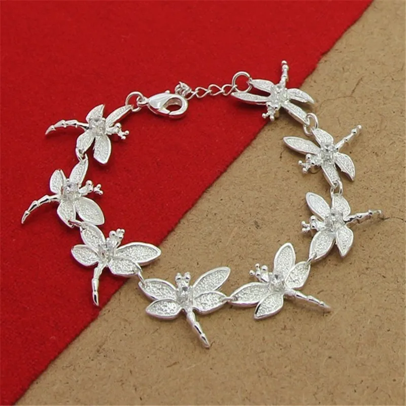 

925 Sterling Silver Fashion Eight Dragonfly Bracelet Cuff Lucky bangle wholesale Girls Gift Women Fine Jewelry Christmas