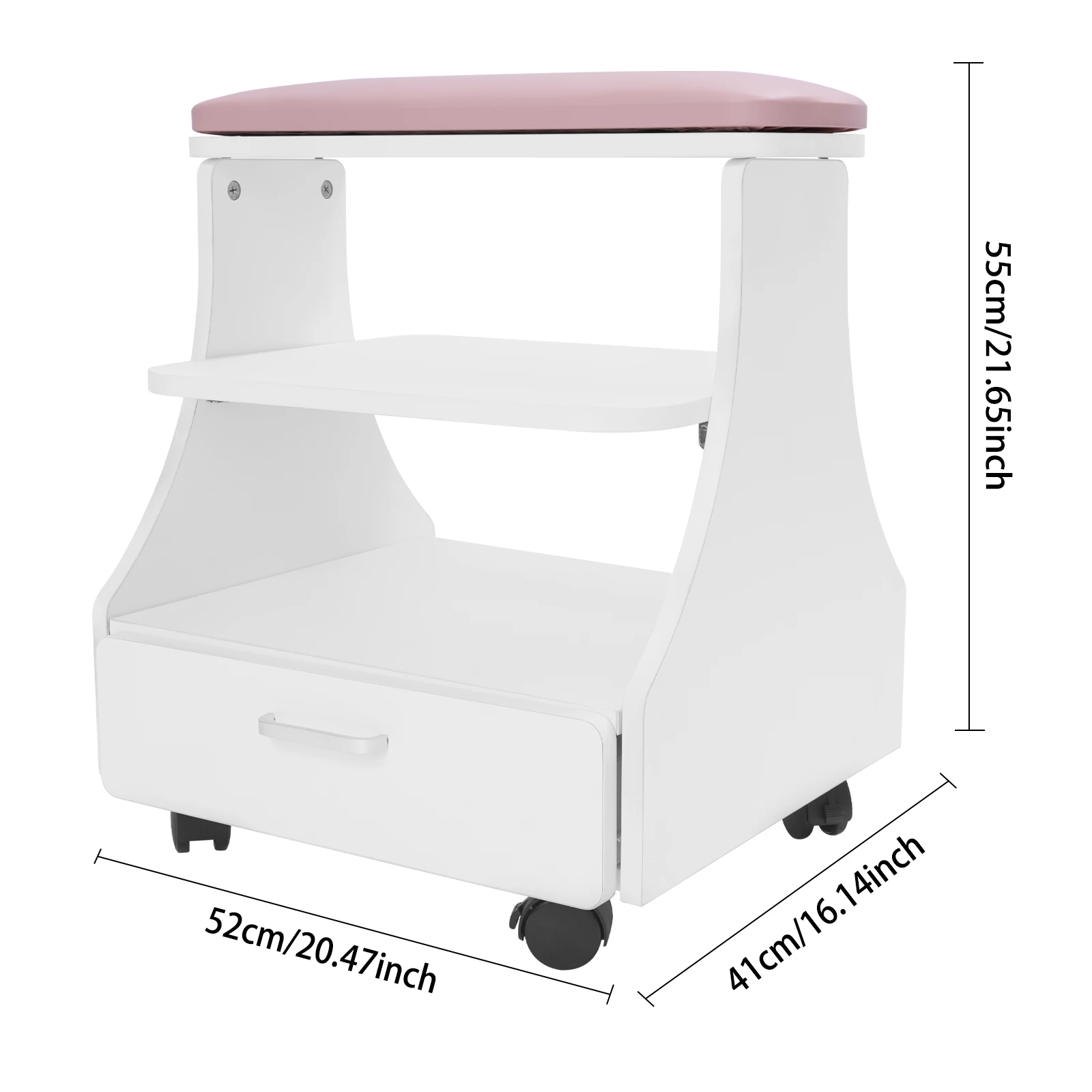 عربة مانيكير وباديكير لصالونات التجميل باللون الوردي | عربة التجميل، جلد MDF/PVC، صديقة للحوض، سعة 50 كجم #6