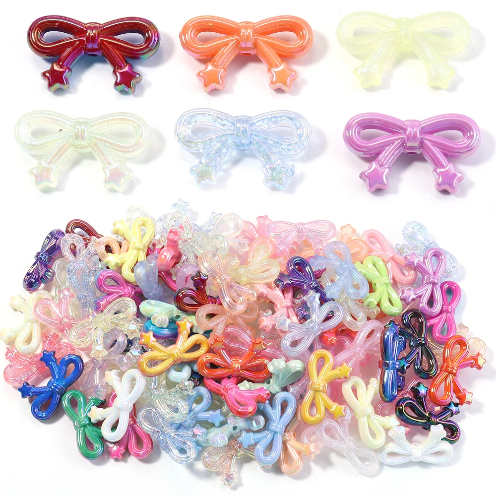 10 Uds. De cuentas acrílicas con lazo de 19,5x33,5mm, cuentas sueltas con lazo de estrella dulce Multicolor para fabricación de joyería, collar, pendientes, llavero DIY