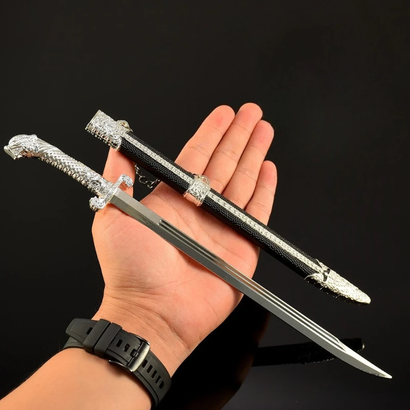 11.81in Qiong Scale Clear มีด sheath ของเล่นอุปกรณ์ต่อพ่วงโบราณดาบโลหะหัตถกรรมเดสก์ท็อปสะสมเครื่องประดับเด็กของขวัญ