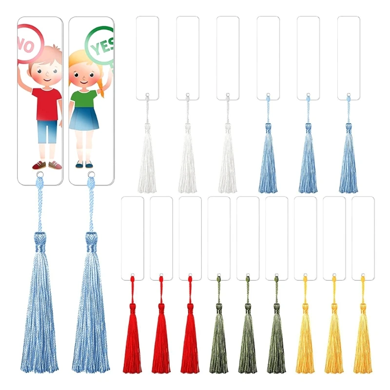 15/30/45PCS Acrylic Bookmarks with Colorful Tassels Rectangle Bookmarks DIY Blank Bookmarks for DIY Craft Bookmarks