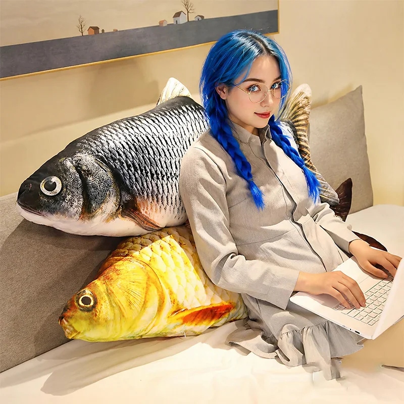 40/60CM 4 Different Types Cute Simulation Large Funny Fish Plush Toys Soft Pet Cat Favor Fish Plushies Pillow Cushion Kids Gifts