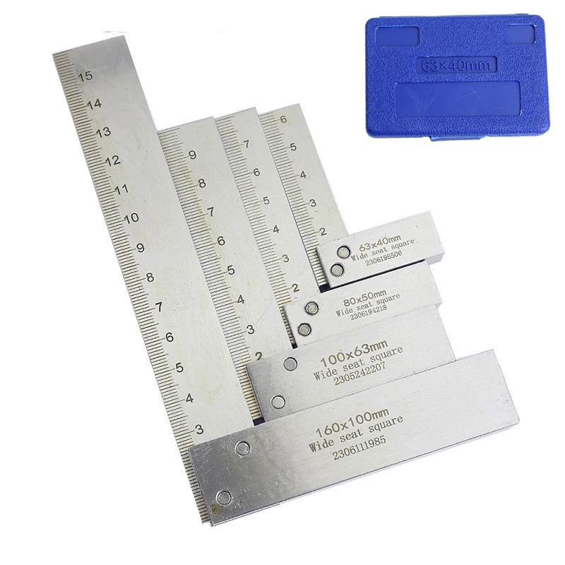 63x40mm 160x100mm Machinist Square 90 Degree Right Angle Engineer Set Precision Ground Steel Hardened Angle Ruler square ruler