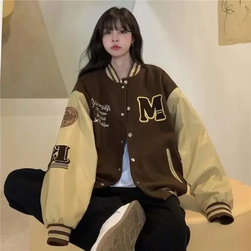 Vintage Streetwear Baseball Jacket Women Y2k Oversized Varsity Jackets 2023 Korean Fashion Bomber Coats College Couple Aesthetic