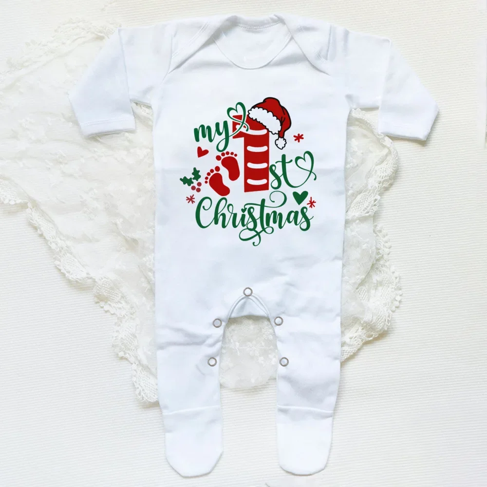 1st Christmas Babygrow Sleepsuit Boys Girls Cute Clothes Baby First Christmas Gift Toddler Xmas Sleepsuit Baby White Bodysuit