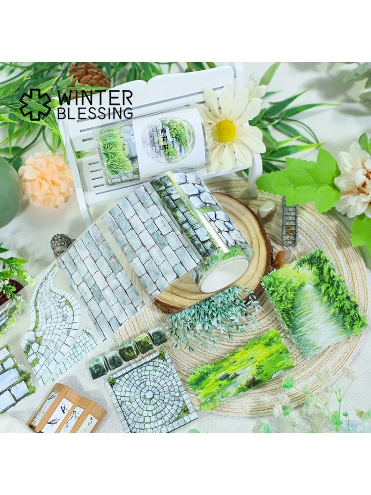 Rouleau d'autocollants Washi en pierre de drapeau plante verte, 7cm x 2m/rouleau, rouleau Transparent pour pelouse, ruban décoratif pour Scrapbooking et Journal