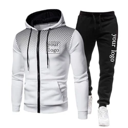 Roupa esportiva casual ao ar livre masculina, logotipo personalizado, moletom e calças com zíper de bolinhas, moletom com zíper, impressão DIY, zip up, conjuntos 2 pcs