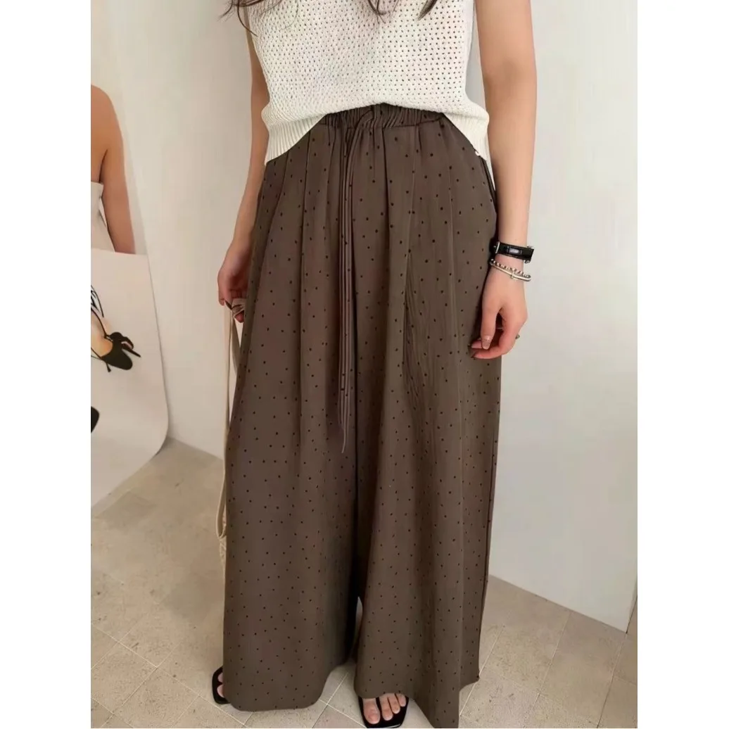 

Fashionable Summer 2026 Korean Style High Waist Wide Leg Polka Dot Casual Pants Versatile Lazy Style Simple Design Sensation