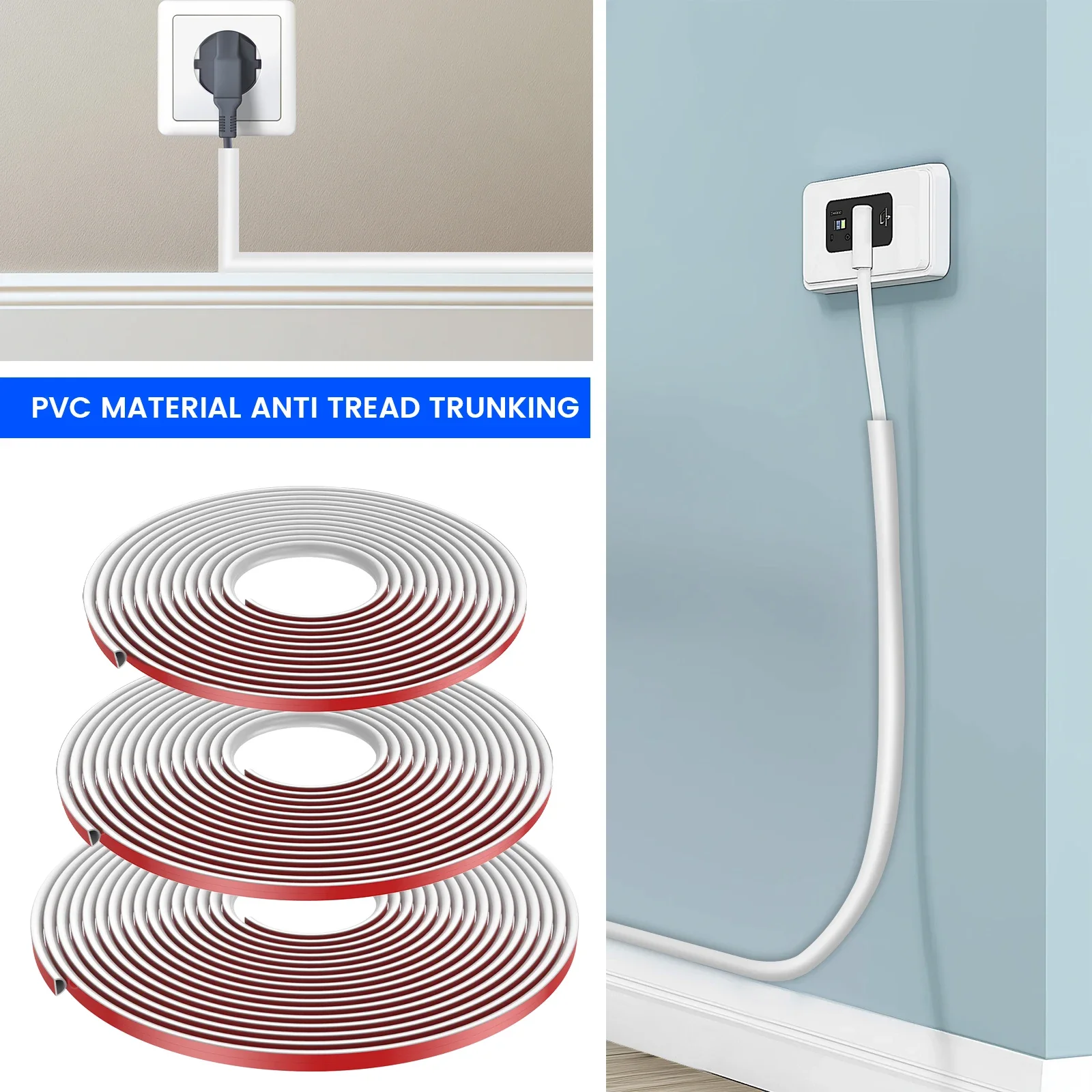 4/6/8M Self Adhesive Wall Cable Concealer Floor Cord Cover Flexible Cable Wire Fixer Protector for Cord Management