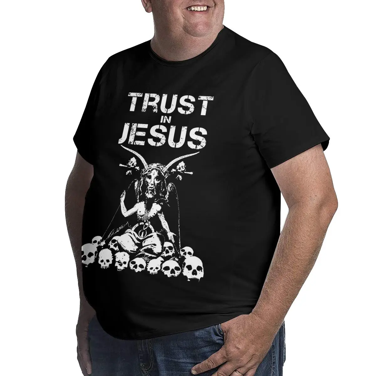 Men's T-Shirts Trust In Jesus 666 Devil Pentagram Occult Fun Cotton Big Tall Tees O Neck Clothes Plus Size 4XL 5XL 6XL T Shirt