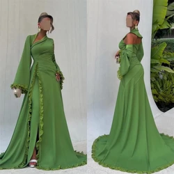 Customized  Formal Evening Gown Saudi Arabia Irregular Collar Trumpet Floor Length Flower Waist Skirts Hugging Bespoke