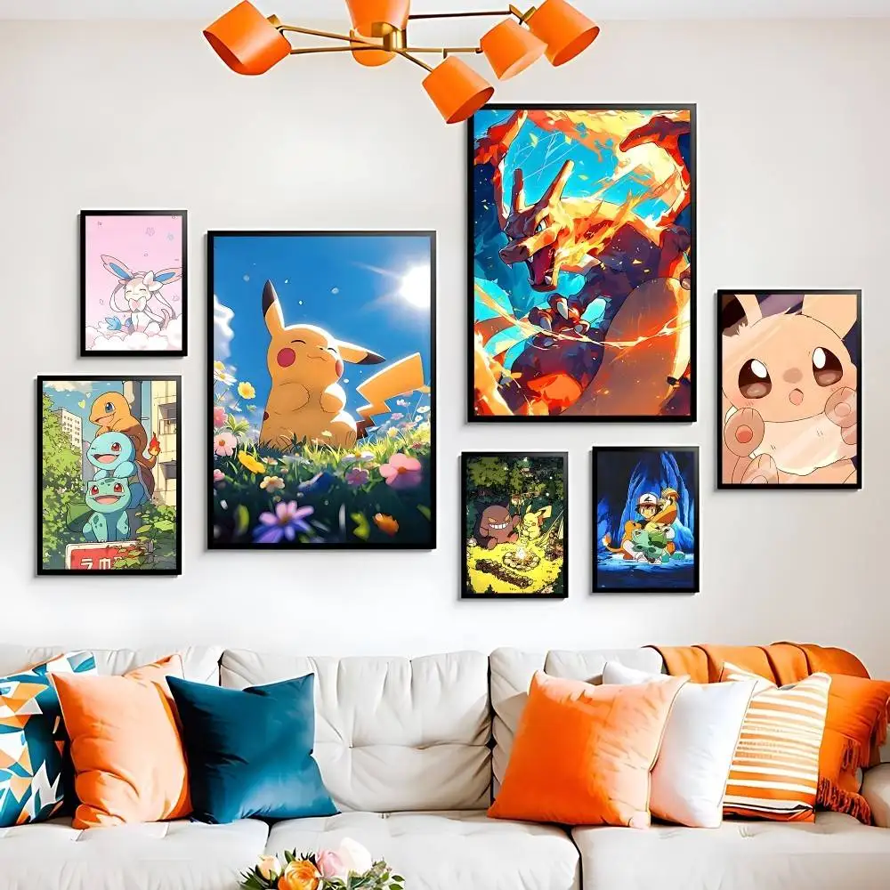 لطيف أنيمي P-PokemonS Kawaii المشارك لا مؤطرة المشارك كرافت نادي بار ورقة Vintage ملصق جدار الفن اللوحة غرفة نوم دراسة ملصق