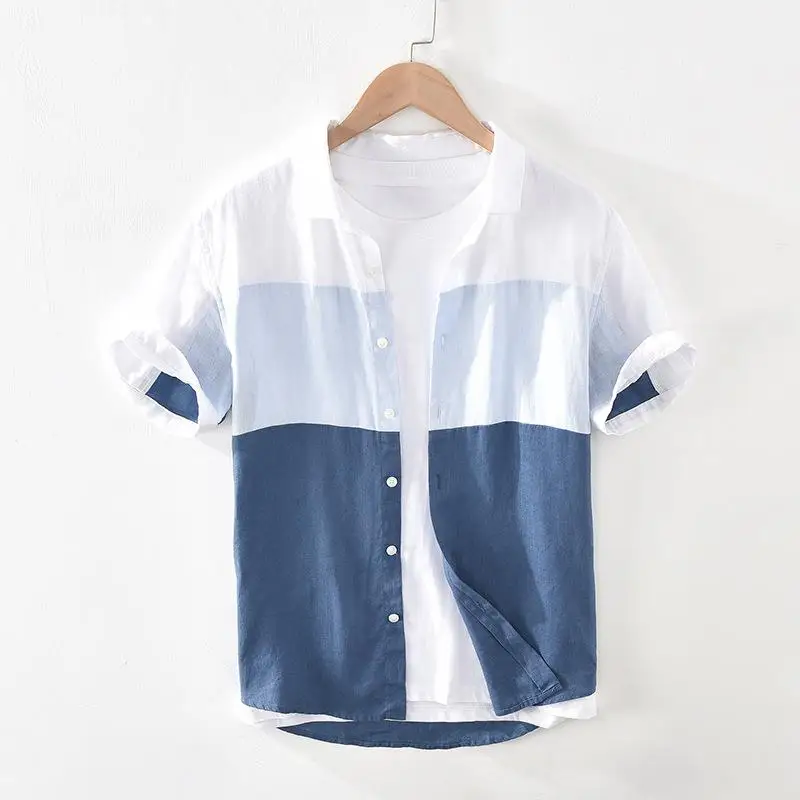 

Men's Spliced Linen Short Sleeve Shirt Thin Easy Care Daily Wear Comfortable Lightweight Summer Fashion Inner Wear Blend Mate...