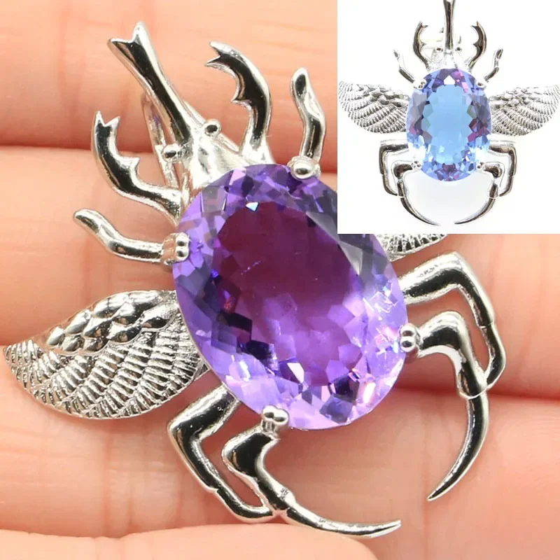 

11g Customized 925 SOLID STERLING SILVER PENDANT Longicorn Shape Spessartine Blood Ruby London Blue Ruby Emerald Alexandrite Zul