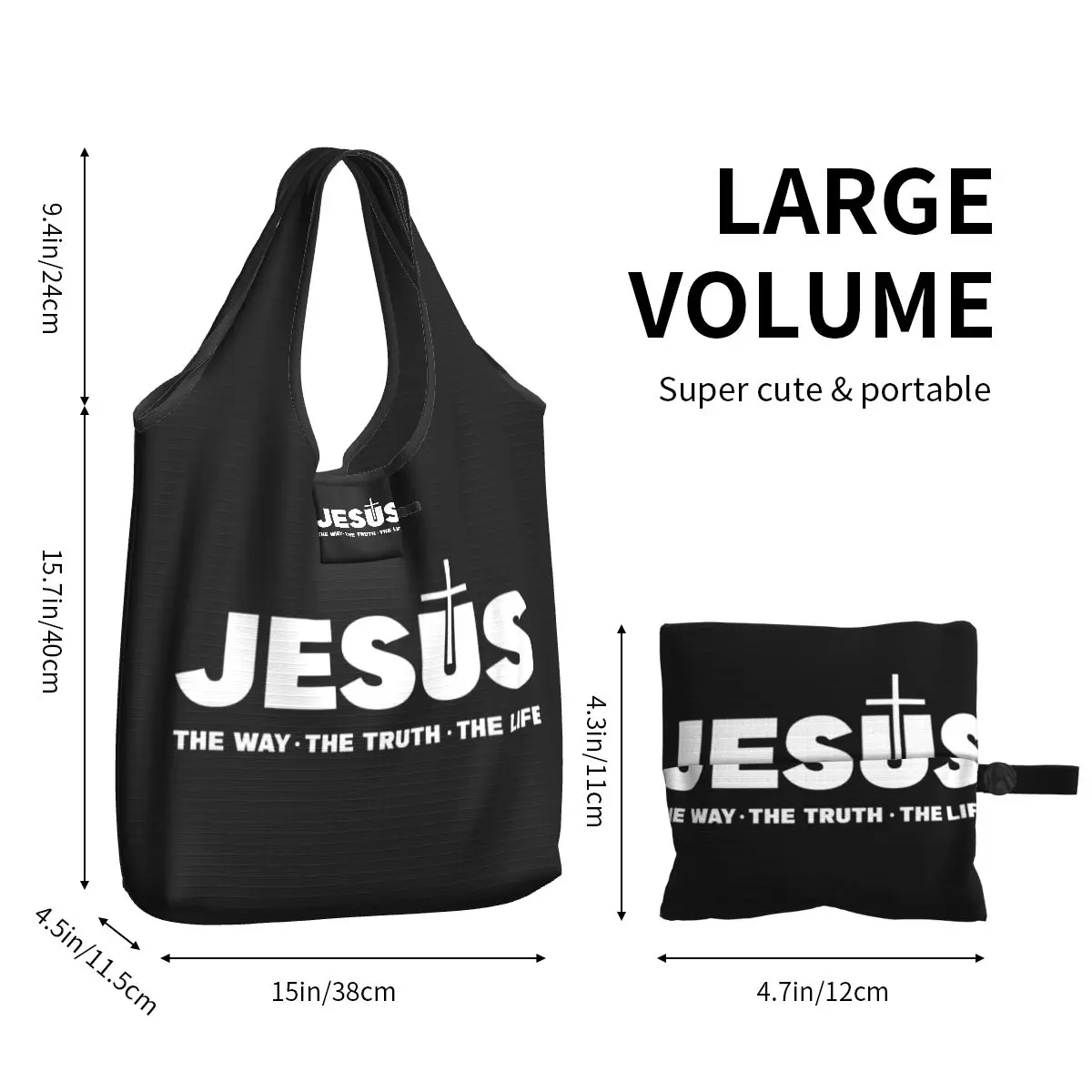 Custom Jesus Christ The Way The Truth The Life Tote Shopping Bags Portable Shopper Shoulder Religion Christian Faith Handbag