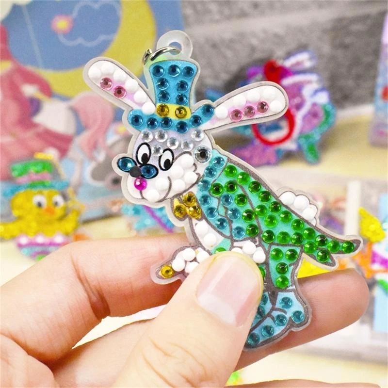090B Rabbit DIY Key-chains Little Bunny Pendant Glinting Crystal