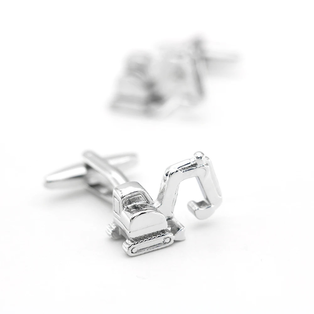 Men's Excavator Cuff Links Silver Color Classic Engineering Vehicle Design Quality Copper Cufflinks Wholesale & Retail