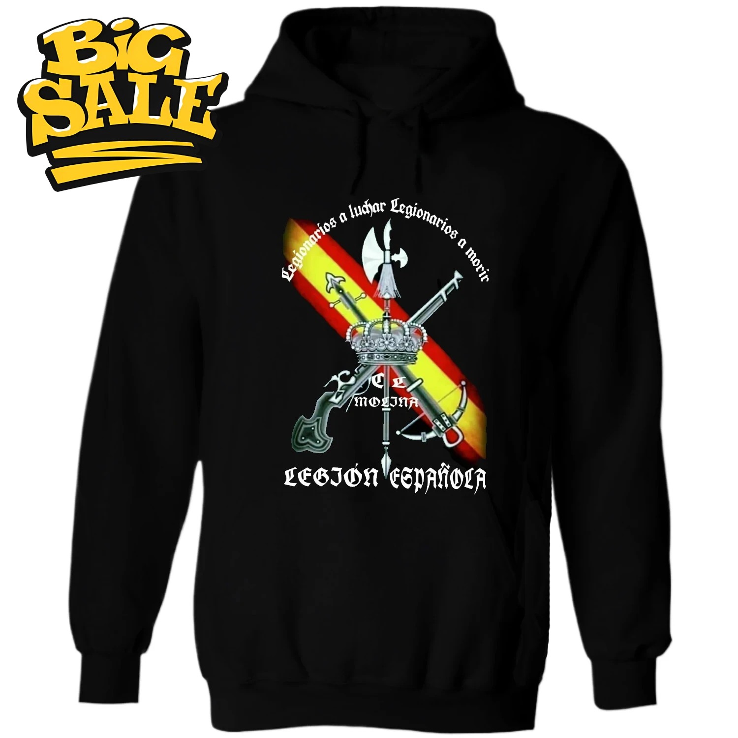 

Legión Es Brug. Пуловер с капюшоном и значком испанского легиона, 100% хлопок, удобные повседневные мужские толстовки, уличная одежда