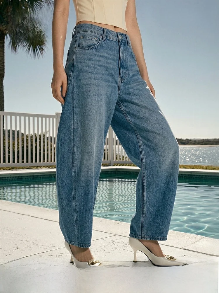 

H&M Women's Cotton Denim Jeans Summer New Loose Outdoor Travel High Waist Pure Cotton Wide Leg Pants Ladies Jeans