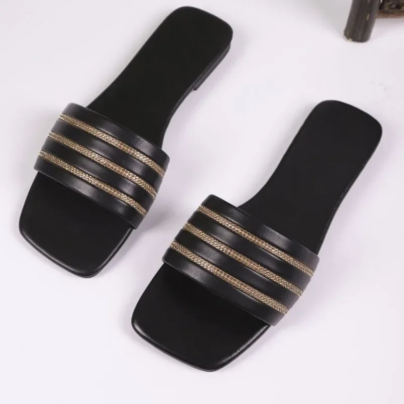 

Роскошные брендовые женские тапочки на плоской подошве, противоскользящие уличные пляжные женские сандалии с открытым носком, пикантный модный дизайн, женская обувь без шнуровки